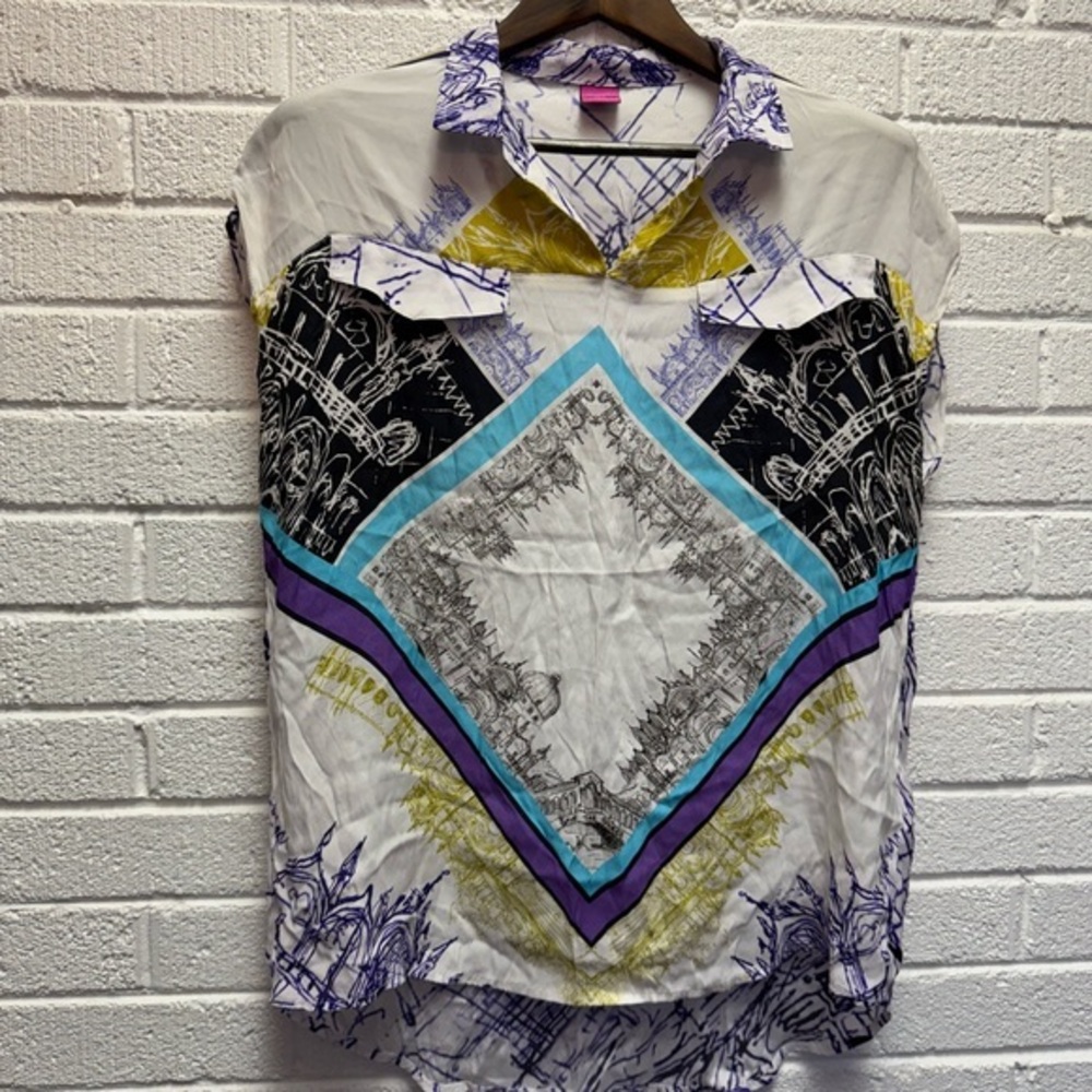 Save The Queen Black and White Graphic Button Down Blouse